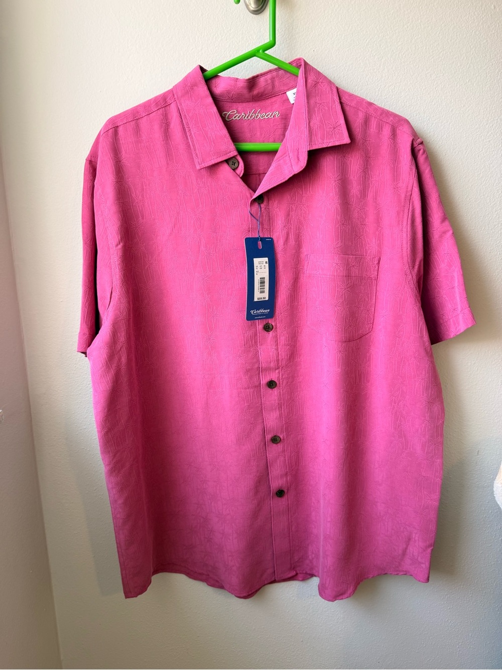 Caribbean Men's Bright Pink Short-Sleeve Button-Down Shirt
